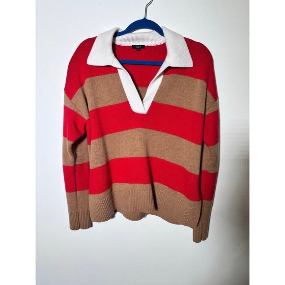 Rails Women's Cherry Camel Stripe Harris Collared Sweater Size Large cashmere - Picture 6 of 12